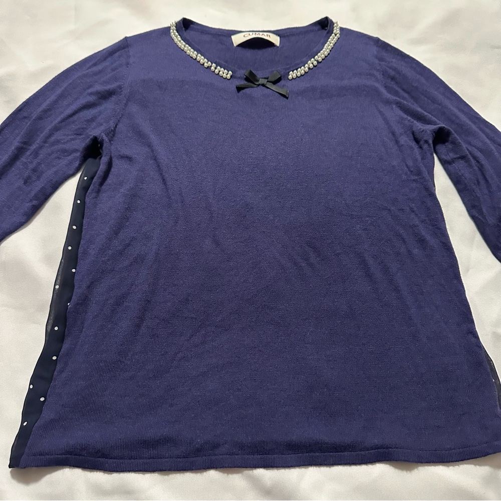 Cumar Women's purple Blouse with Bow Accent long sleeve